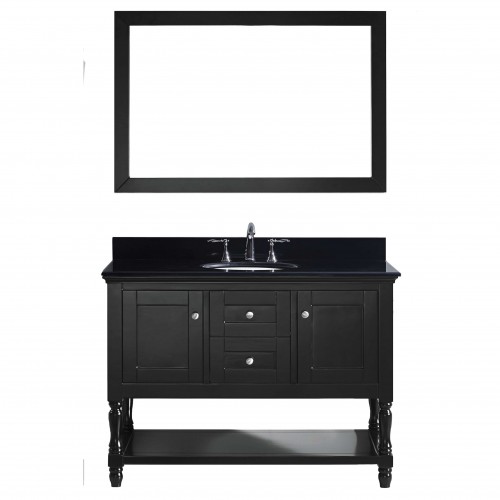 Julianna 48" Single Bathroom Vanity in Espresso with Black Galaxy Granite Top and Round Sink with Mirror