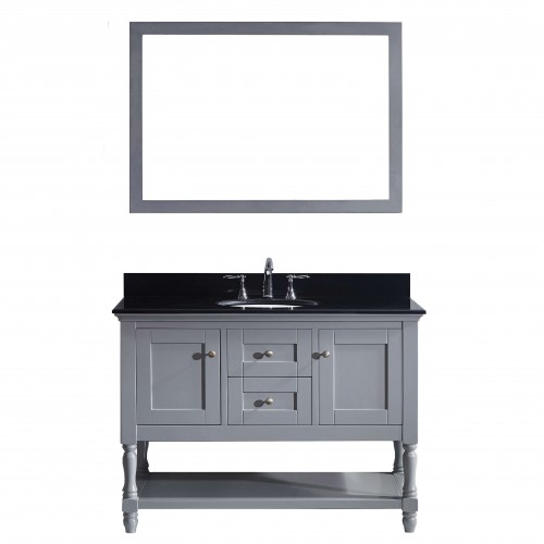 Julianna 48" Single Bathroom Vanity in Grey with Black Galaxy Granite Top and Round Sink with Mirror