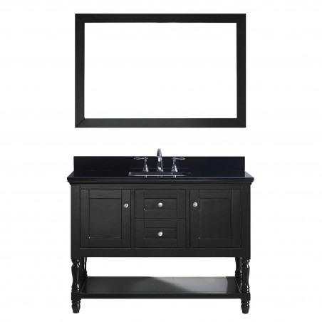 Julianna 48" Single Bathroom Vanity in Espresso with Black Galaxy Granite Top and Square Sink with Mirror