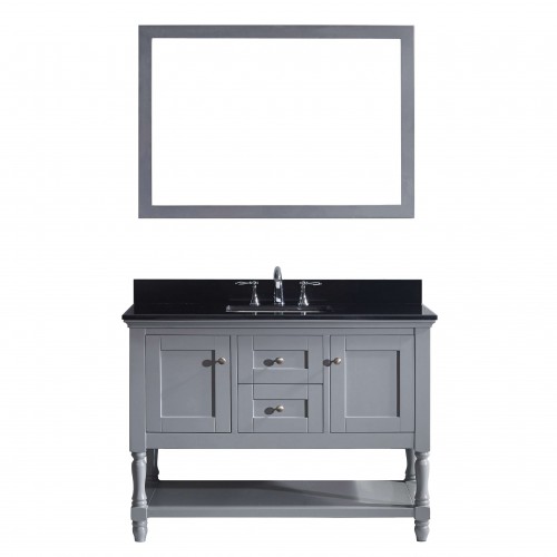 Julianna 48" Single Bathroom Vanity in Grey with Black Galaxy Granite Top and Square Sink with Mirror