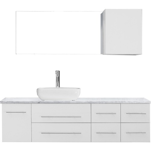 Justine 59" Single Bathroom Vanity in White with Marble Top and Square Sink with Polished Chrome Faucet and Mirror