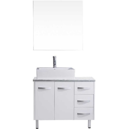 Tilda 36" Single Bathroom Vanity in White with Marble Top and Square Sink with Polished Chrome Faucet and Mirror
