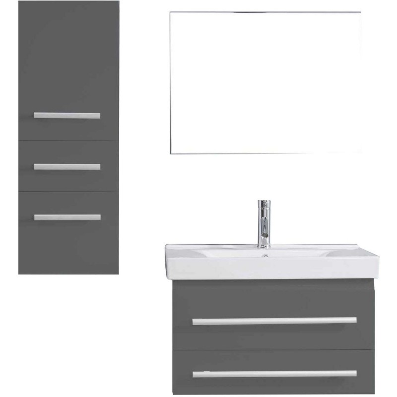 Antonio 30" Single Bathroom Vanity in Grey with White Ceramic Top and Square Sink with Polished Chrome Faucet and Mirror