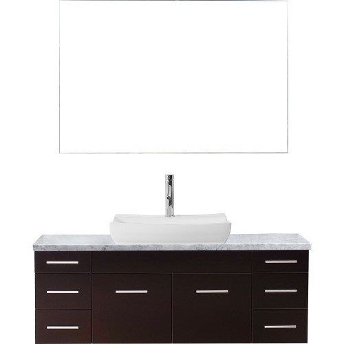 Biagio 55" Single Bathroom Vanity in Espresso with Marble Top and Odd Sink with Polished Chrome Faucet and Mirror