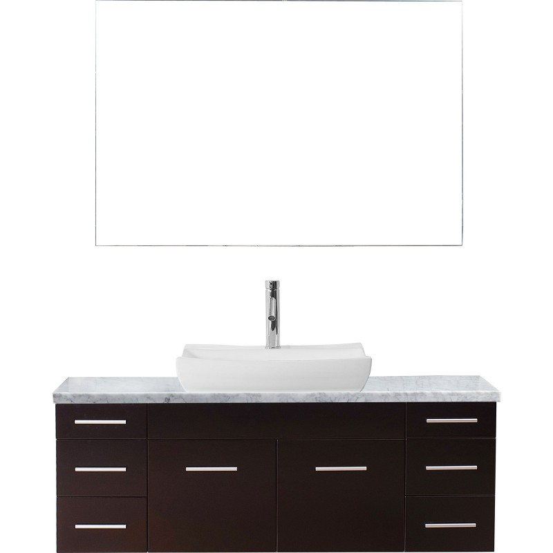 Biagio 55" Single Bathroom Vanity in Espresso with Marble Top and Odd Sink with Polished Chrome Faucet and Mirror