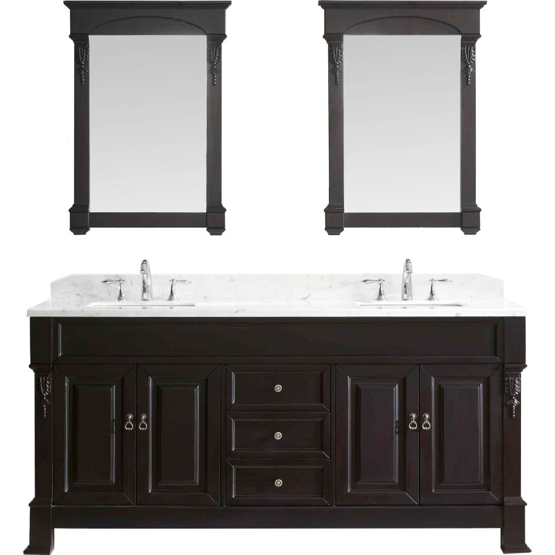 Huntshire 72" Double Bathroom Vanity Cabinet Set in Dark Walnut