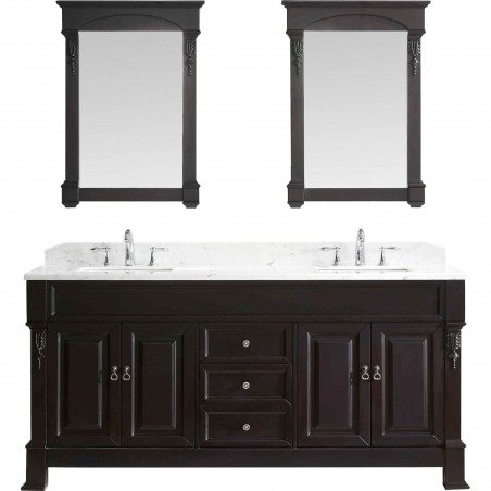 Huntshire 72" Double Bathroom Vanity Cabinet Set in Dark Walnut