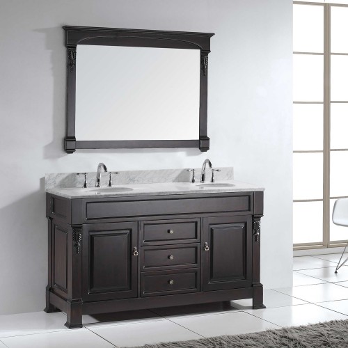 Huntshire 60" Double Bathroom Vanity Cabinet Set in Dark Walnut