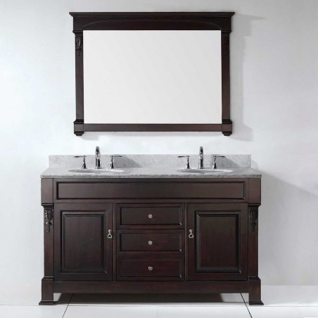 Huntshire 60" Double Bathroom Vanity Cabinet Set in Dark Walnut