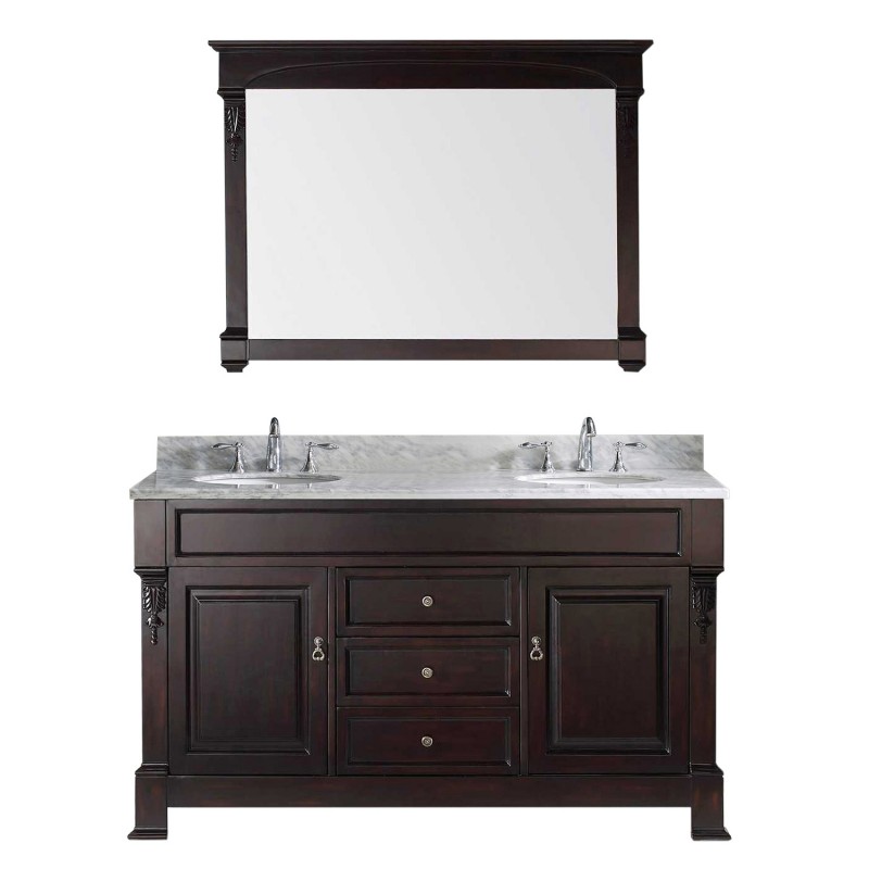 Huntshire 60" Double Bathroom Vanity Cabinet Set in Dark Walnut