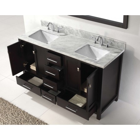 Caroline Avenue 60" Double Bathroom Vanity Cabinet Set in Espresso