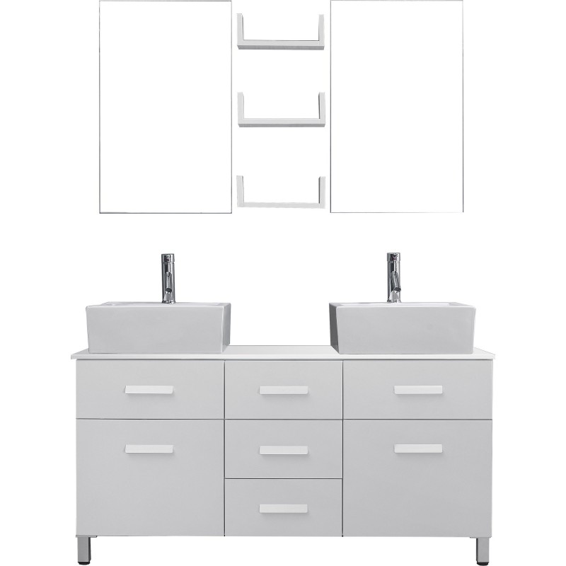 Maybell 56" Double Bathroom Vanity Cabinet Set in White