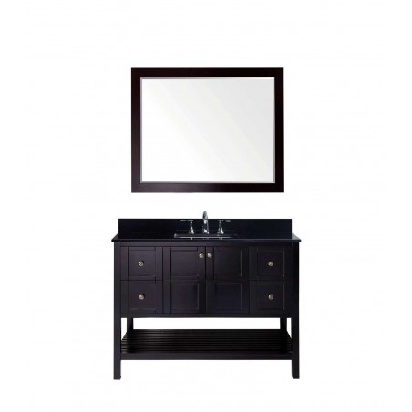 Winterfell 48" Single Bathroom Vanity in Espresso with Black Galaxy Granite Top and Square Sink with Mirror