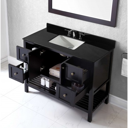 Winterfell 48" Single Bathroom Vanity in Espresso with Black Galaxy Granite Top and Square Sink with Mirror
