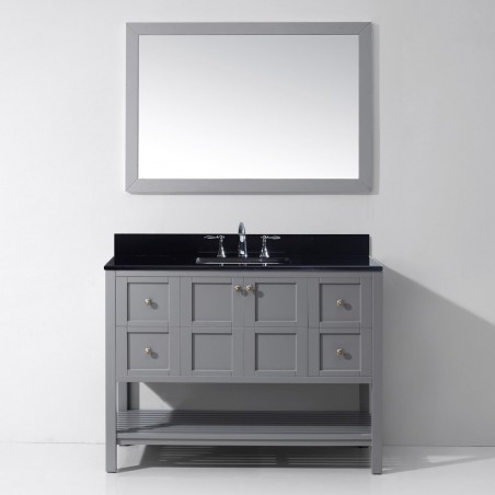 Winterfell 48" Single Bathroom Vanity in Grey with Black Galaxy Granite Top and Square Sink with Mirror