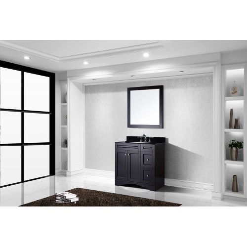 Elise 36" Single Bathroom Vanity in Espresso with Black Galaxy Granite Top and Round Sink with Mirror