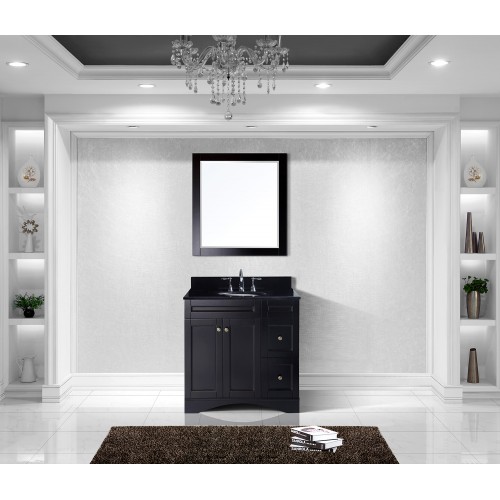 Elise 36" Single Bathroom Vanity in Espresso with Black Galaxy Granite Top and Round Sink with Mirror