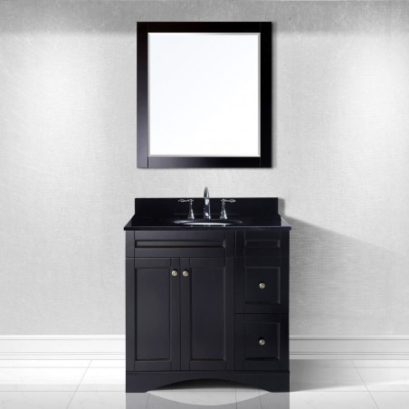 Elise 36" Single Bathroom Vanity in Espresso with Black Galaxy Granite Top and Round Sink with Mirror