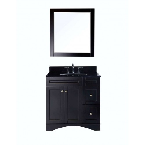 Elise 36" Single Bathroom Vanity in Espresso with Black Galaxy Granite Top and Round Sink with Mirror