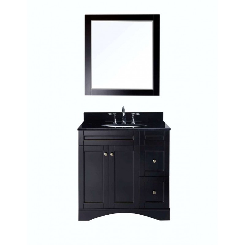 Elise 36" Single Bathroom Vanity in Espresso with Black Galaxy Granite Top and Round Sink with Mirror