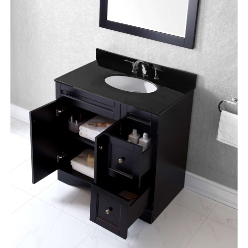 Elise 36" Single Bathroom Vanity in Espresso with Black Galaxy Granite Top and Round Sink with Mirror