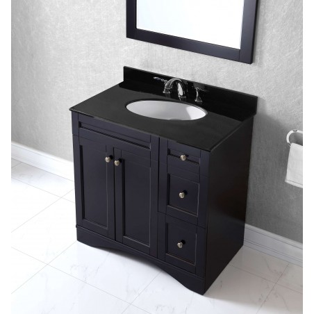 Elise 36" Single Bathroom Vanity in Espresso with Black Galaxy Granite Top and Round Sink with Mirror