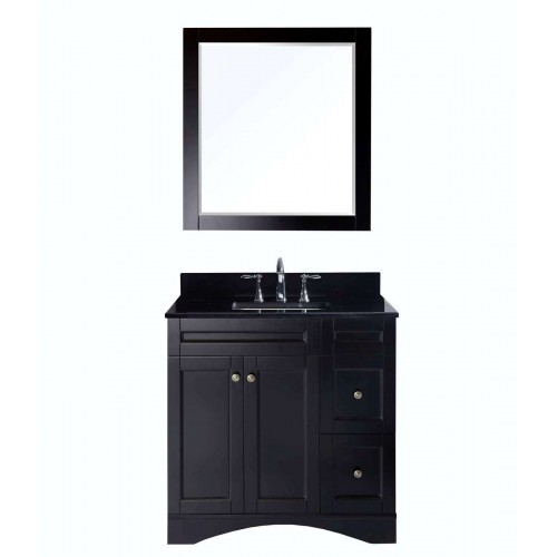 Elise 36" Single Bathroom Vanity in Espresso with Black Galaxy Granite Top and Square Sink with Mirror