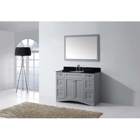 Elise 48" Single Bathroom Vanity in Grey with Black Galaxy Granite Top and Round Sink with Mirror