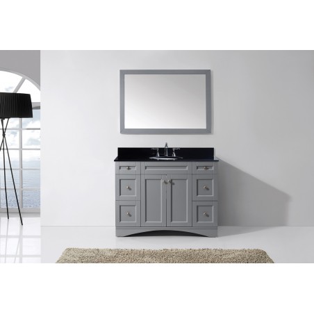 Elise 48" Single Bathroom Vanity in Grey with Black Galaxy Granite Top and Round Sink with Mirror