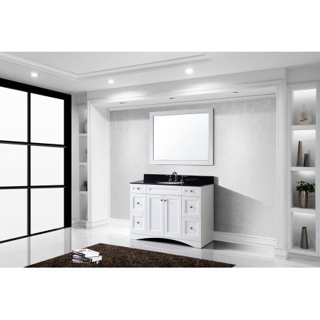 Elise 48" Single Bathroom Vanity in White with Black Galaxy Granite Top and Round Sink with Mirror