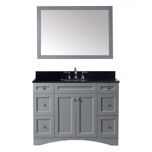 Elise 48" Single Bathroom Vanity in Grey with Black Galaxy Granite Top and Square Sink with Mirror