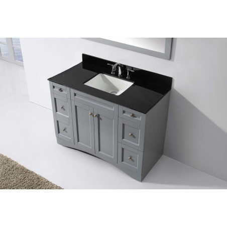 Elise 48" Single Bathroom Vanity in Grey with Black Galaxy Granite Top and Square Sink with Mirror