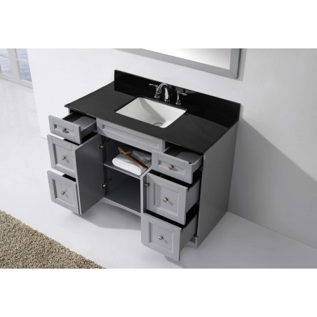 Elise 48" Single Bathroom Vanity in Grey with Black Galaxy Granite Top and Square Sink with Mirror