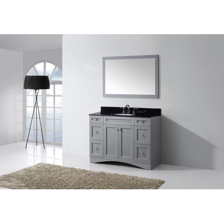 Elise 48" Single Bathroom Vanity in Grey with Black Galaxy Granite Top and Square Sink with Mirror