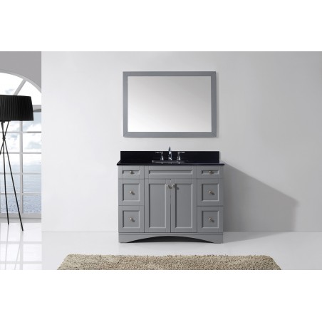 Elise 48" Single Bathroom Vanity in Grey with Black Galaxy Granite Top and Square Sink with Mirror