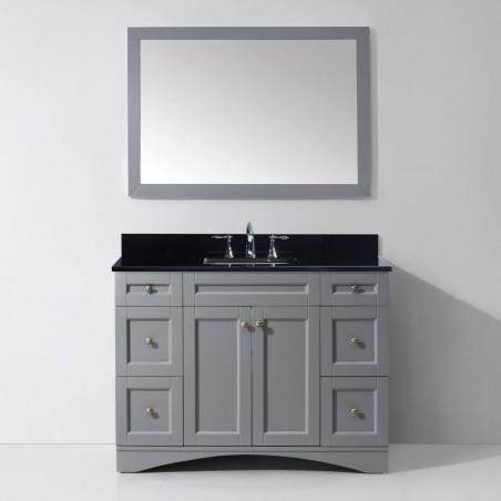 Elise 48" Single Bathroom Vanity in Grey with Black Galaxy Granite Top and Square Sink with Mirror