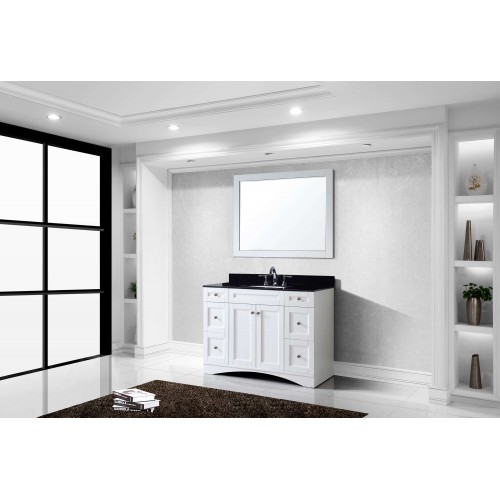 Elise 48" Single Bathroom Vanity in White with Black Galaxy Granite Top and Square Sink with Mirror