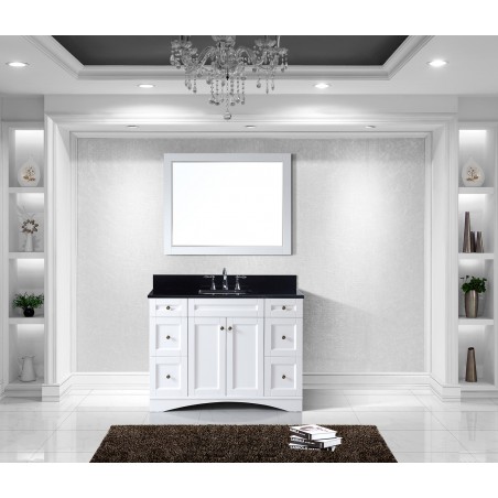 Elise 48" Single Bathroom Vanity in White with Black Galaxy Granite Top and Square Sink with Mirror