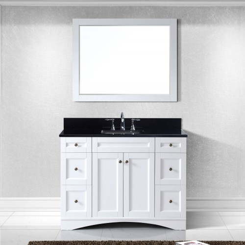 Elise 48" Single Bathroom Vanity in White with Black Galaxy Granite Top and Square Sink with Mirror