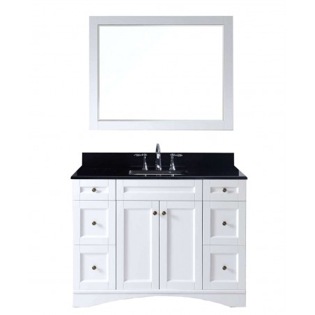 Elise 48" Single Bathroom Vanity in White with Black Galaxy Granite Top and Square Sink with Mirror