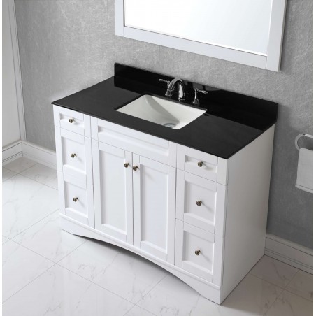 Elise 48" Single Bathroom Vanity in White with Black Galaxy Granite Top and Square Sink with Mirror