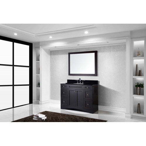 Elise 48" Single Bathroom Vanity in Espresso with Black Galaxy Granite Top and Square Sink with Mirror