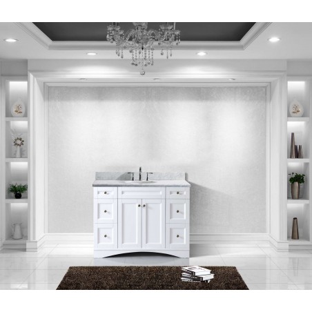 Elise 48" Single Bathroom Vanity in White with Marble Top and Round Sink with Mirror