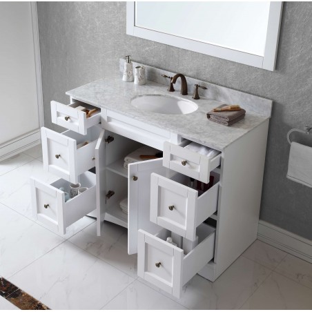 Elise 48" Single Bathroom Vanity in White with Marble Top and Round Sink with Mirror
