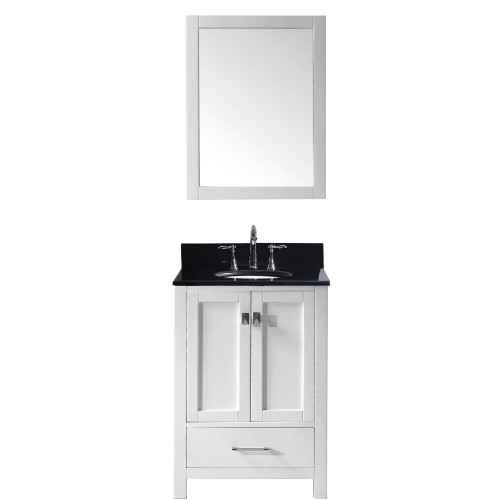 Caroline Avenue 24" Single Bathroom Vanity in White with Black Galaxy Granite Top and Round Sink with Mirror