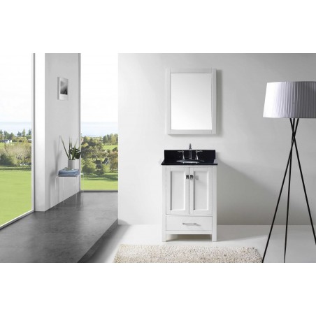 Caroline Avenue 24" Single Bathroom Vanity in White with Black Galaxy Granite Top and Round Sink with Mirror