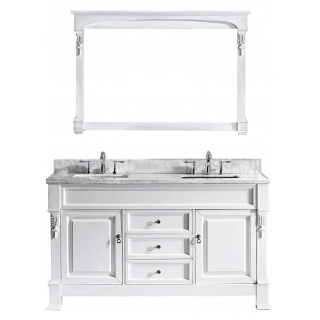 Huntshire 60" Single Bathroom Vanity in White with Marble Top and Square Sink with Mirror