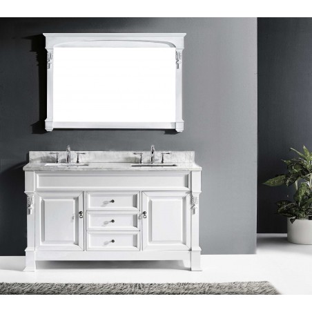 Huntshire 60" Single Bathroom Vanity in White with Marble Top and Square Sink with Mirror