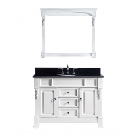 Huntshire 48" Single Bathroom Vanity in White with Black Galaxy Granite Top and Round Sink with Mirror