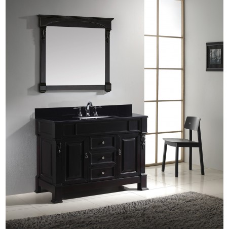 Huntshire 48" Single Bathroom Vanity in Dark Walnut with Black Galaxy Granite Top and Square Sink with Mirror